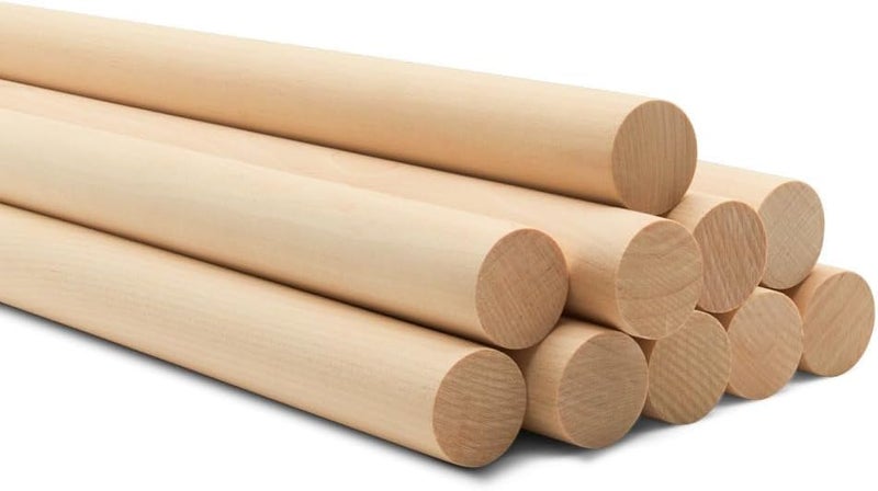 ALBO 1" x 12" Wooden Dowel Rods Set - 10 Pack Birch Natural Sturdy Hardwood Craft Sticks Woodworking Furniture Shelving Smooth Finish Versatile Size DIY Projects Bulk Professional Pack - Image 1
